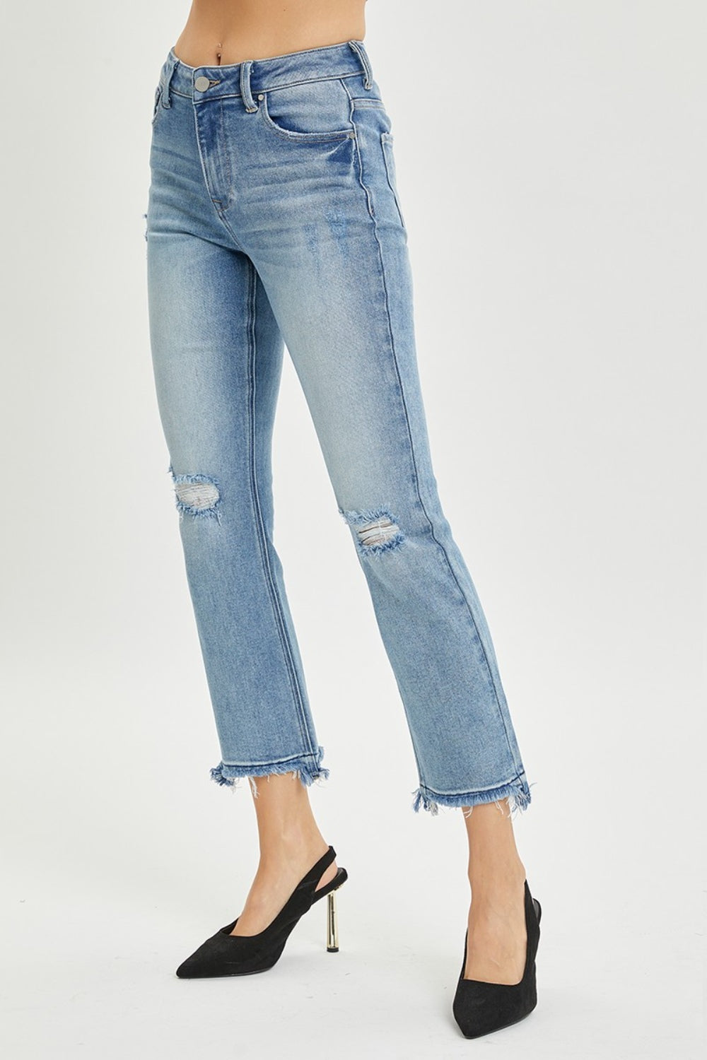 RISEN Full Size High Rise Distressed Cropped Straight Jeans - Corinne's Boutique