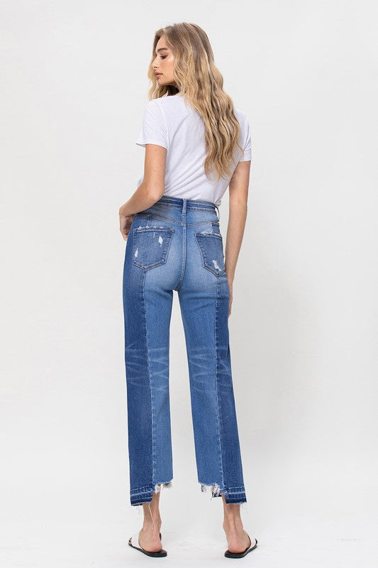 SUPER HIGH RISE CROP STRAIGHT W CONTRAST BY FLYING MONKEY JEANS - Corinne's Boutique