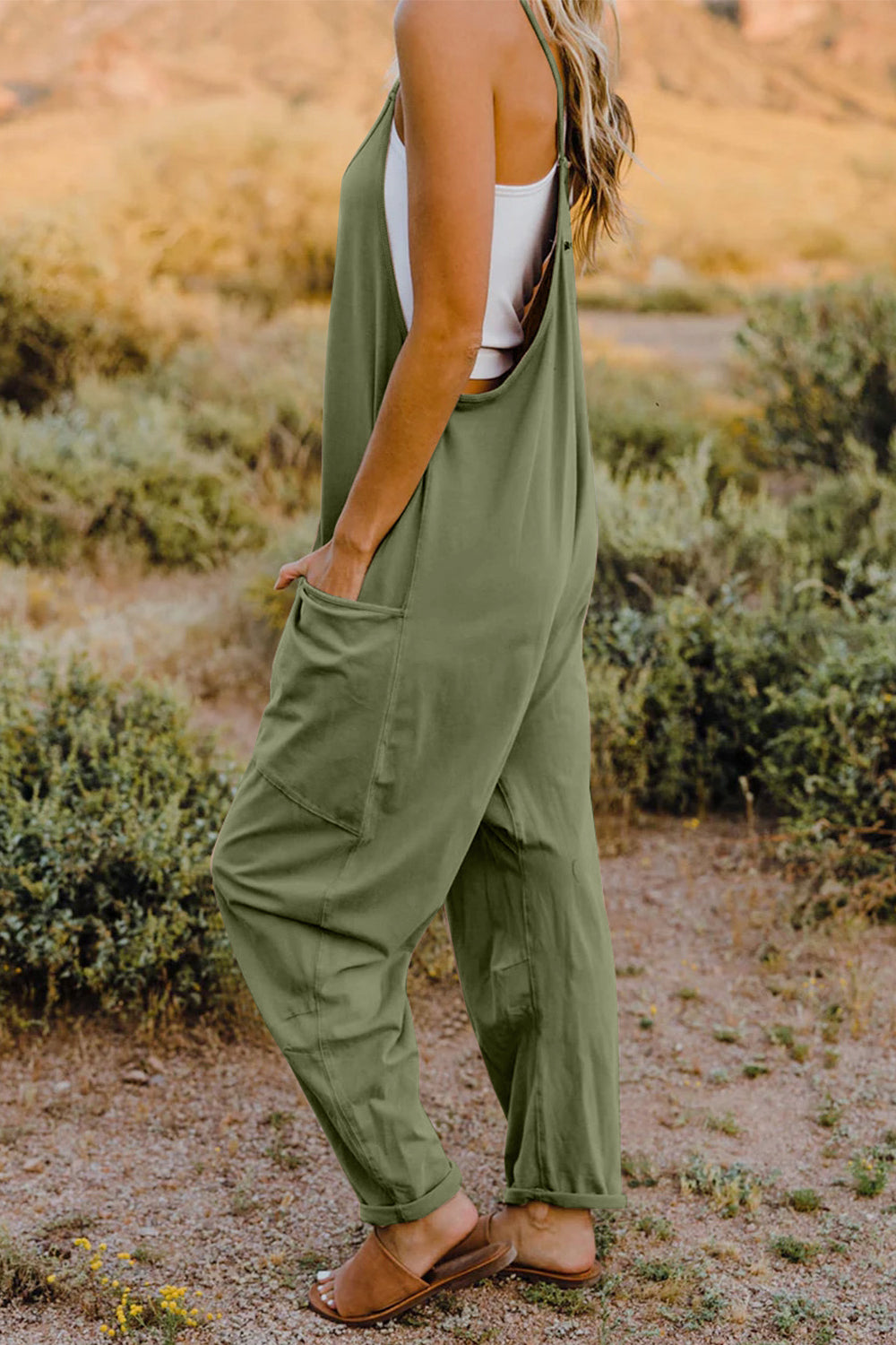 Double Take Full Size V-Neck Sleeveless Jumpsuit with Pockets - Corinne's Boutique