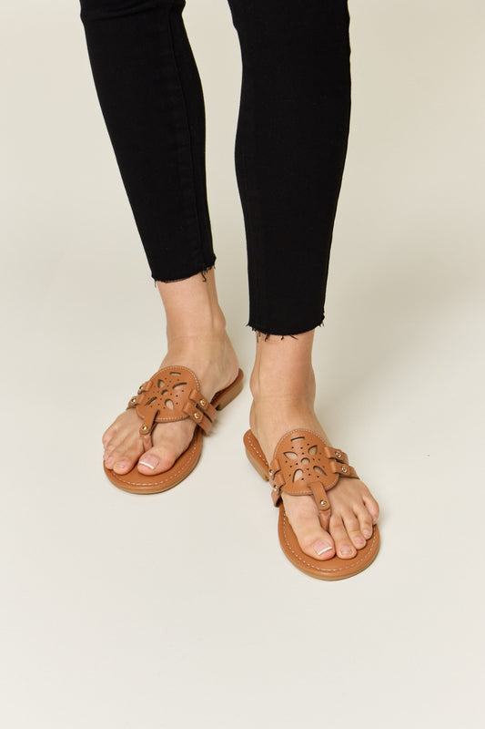 Cutout PU Leather Open Toe Sandals - Corinne's Boutique