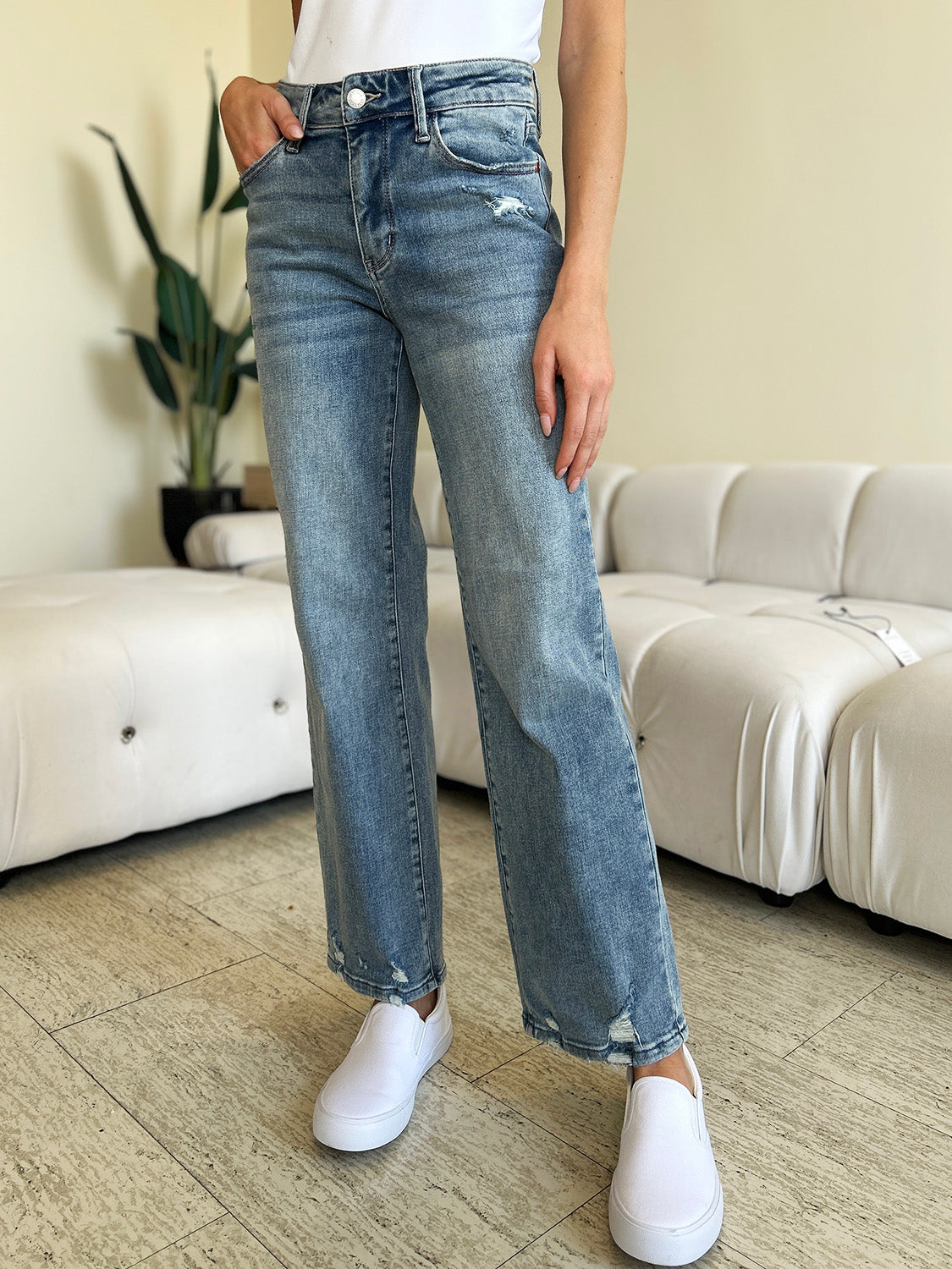 Judy Blue Full Size High Waist Distressed Straight Jeans - Corinne's Boutique