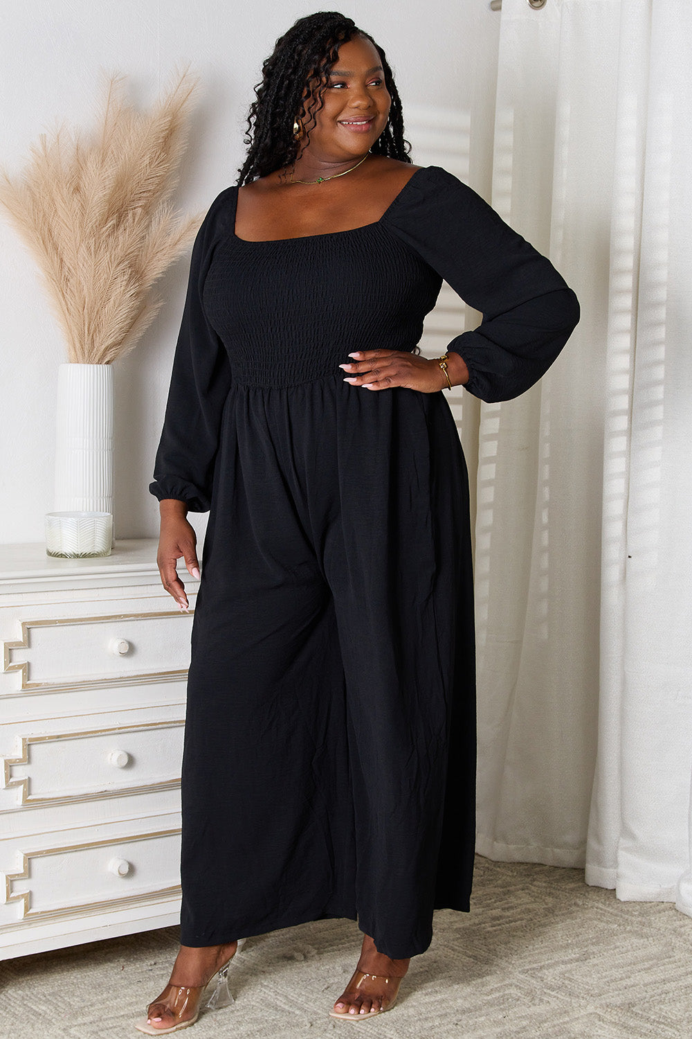 Square Neck Jumpsuit with Pockets - Corinne's Boutique