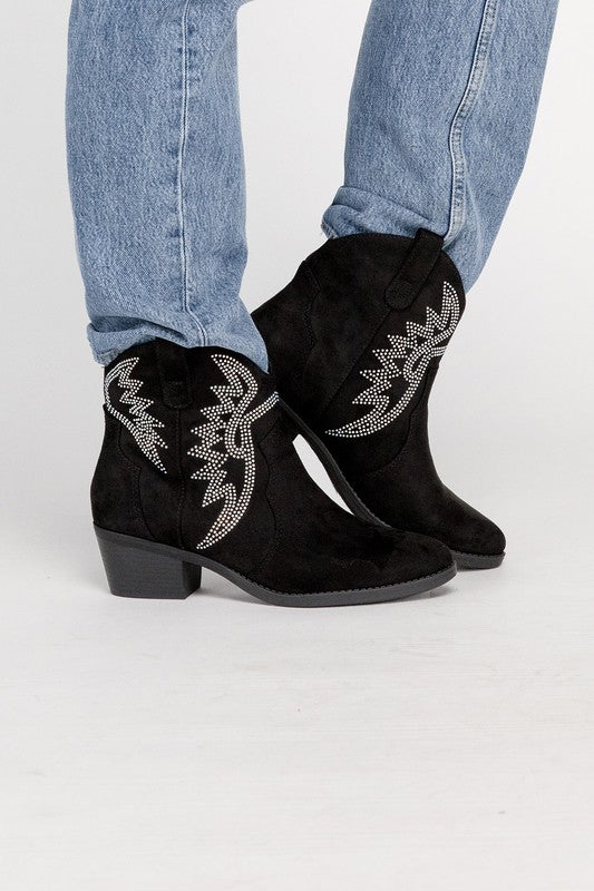 RONAN Rhinestone Western Booties - Corinne's Boutique