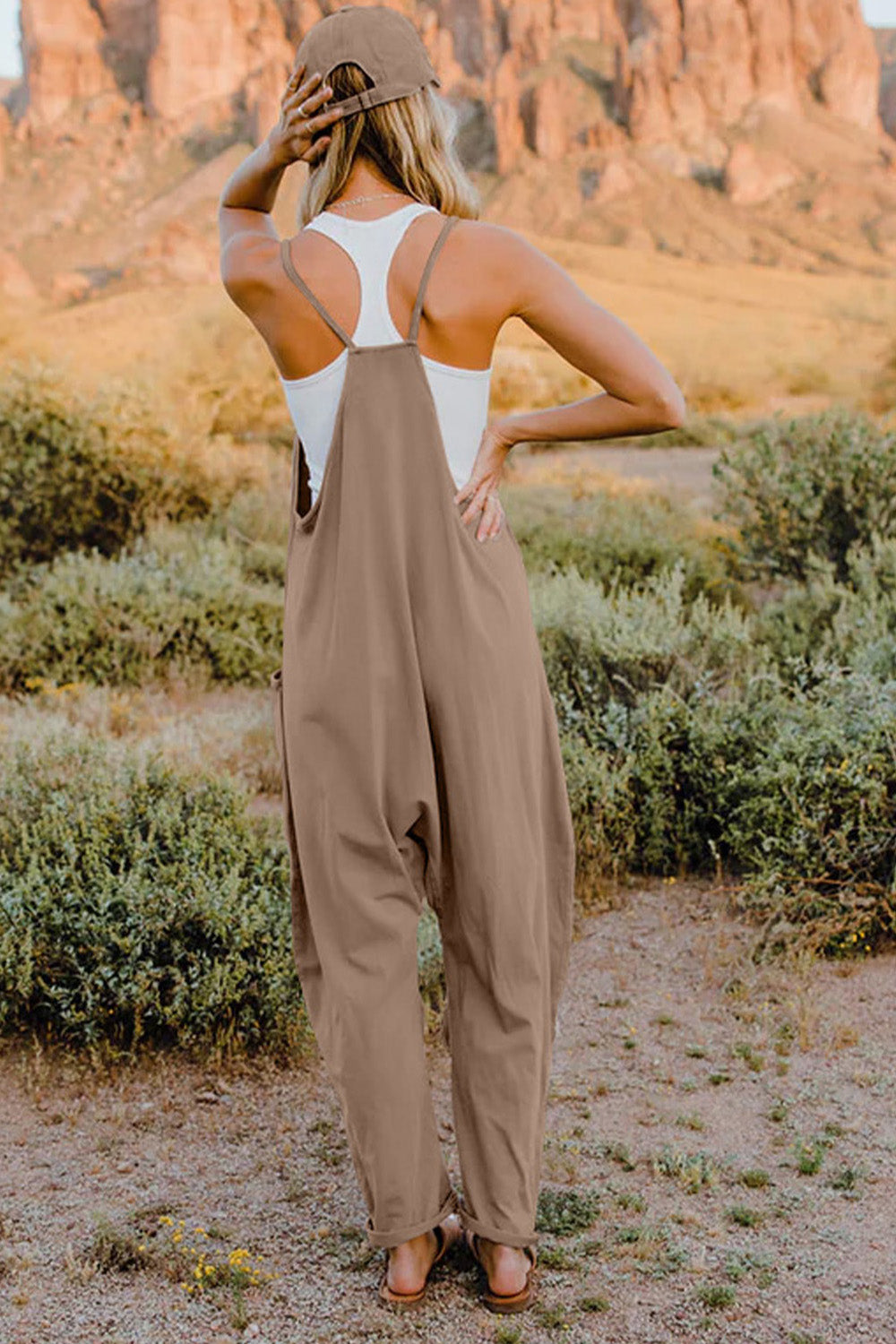 Double Take Full Size V-Neck Sleeveless Jumpsuit with Pockets - Corinne's Boutique