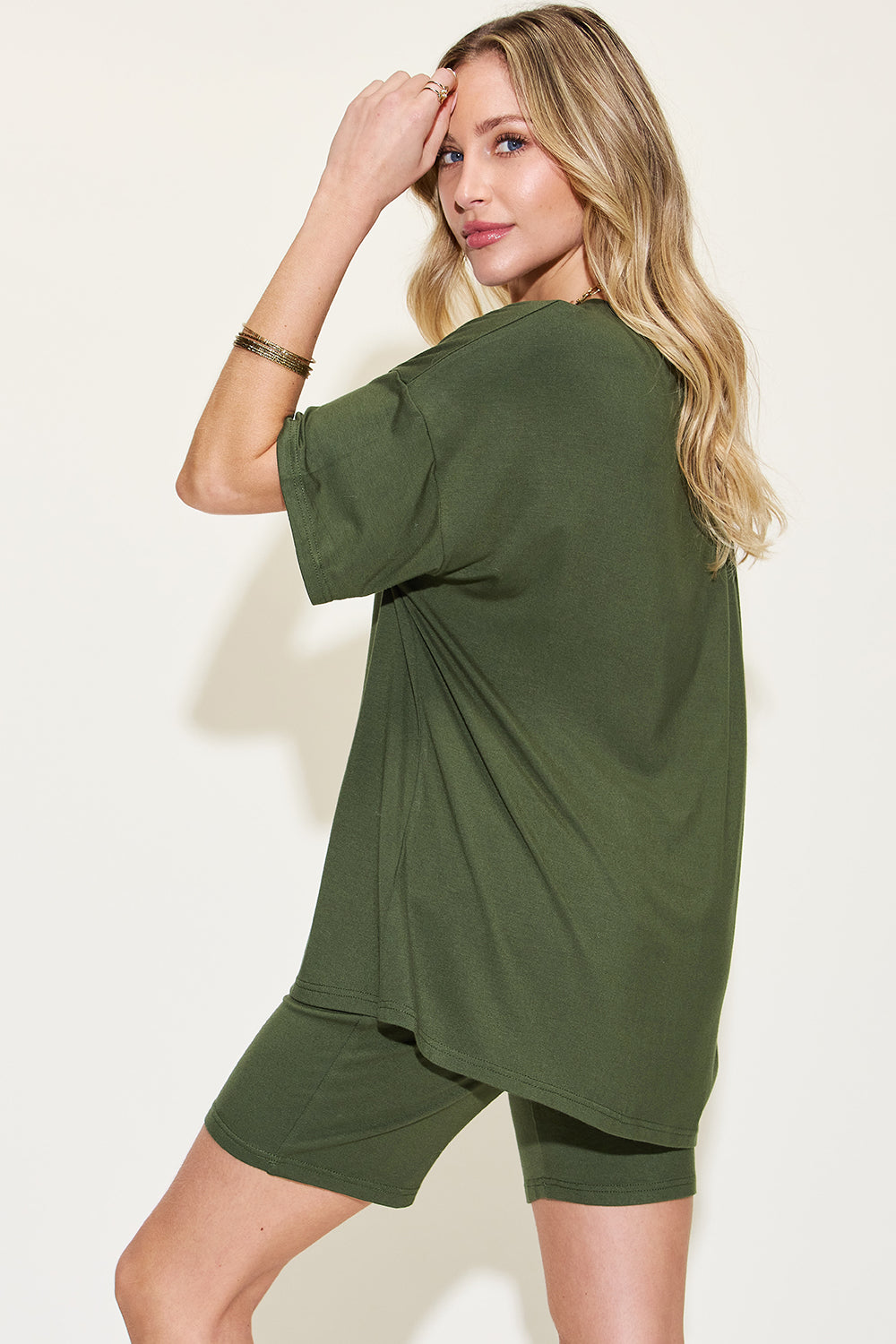 Basic Bae Full Size V-Neck Drop Shoulder T-Shirt and Shorts Set - Corinne's Boutique