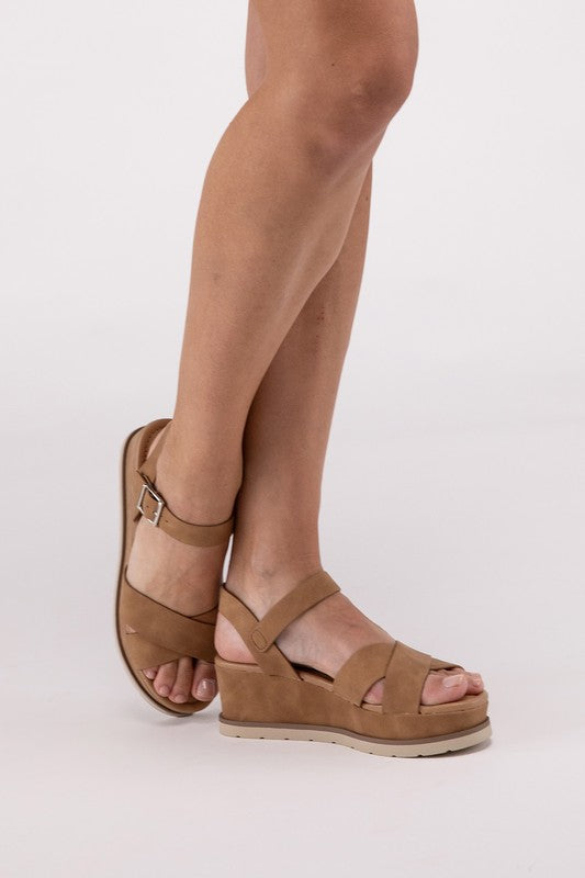 Clever-S Cross Strap Wedge Sandals - Corinne's Boutique