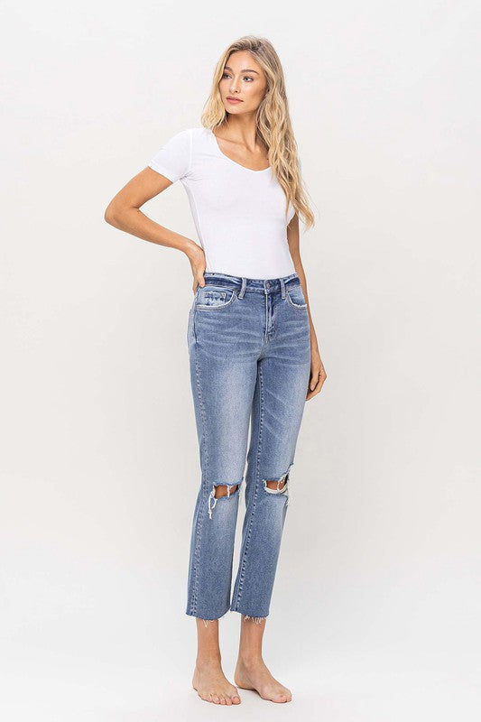 HIGH RISE STRAIGHT WITH CLEAN RAW HEM BY FLYING MONKEY JEANS - Corinne's Boutique