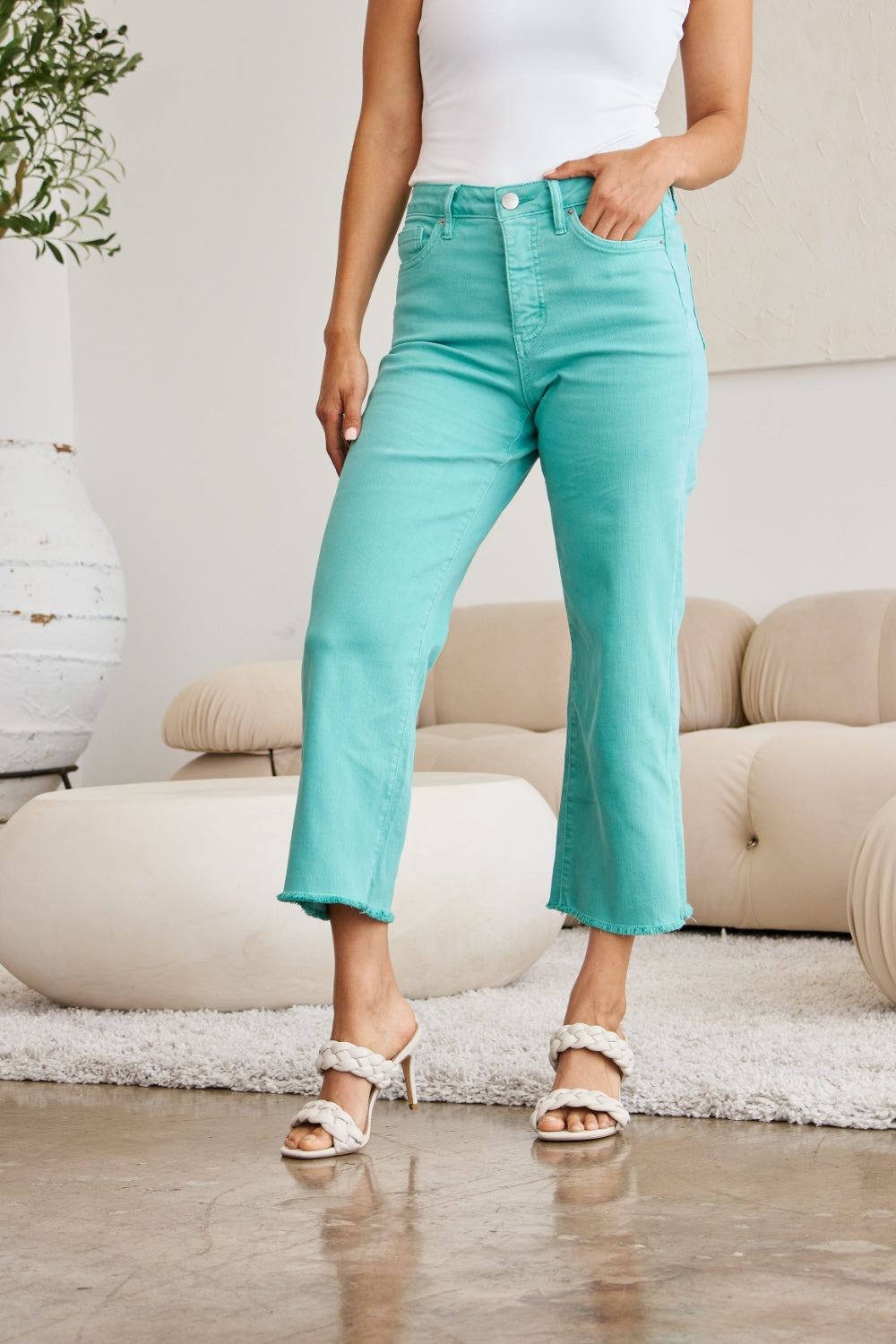 RFM Full Size Tummy Control High Waist Raw Hem Jeans - Corinne's Boutique