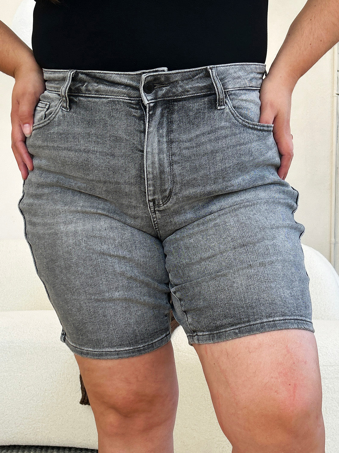 Judy Blue Full Size High Waist Washed Denim Shorts - Corinne's Boutique