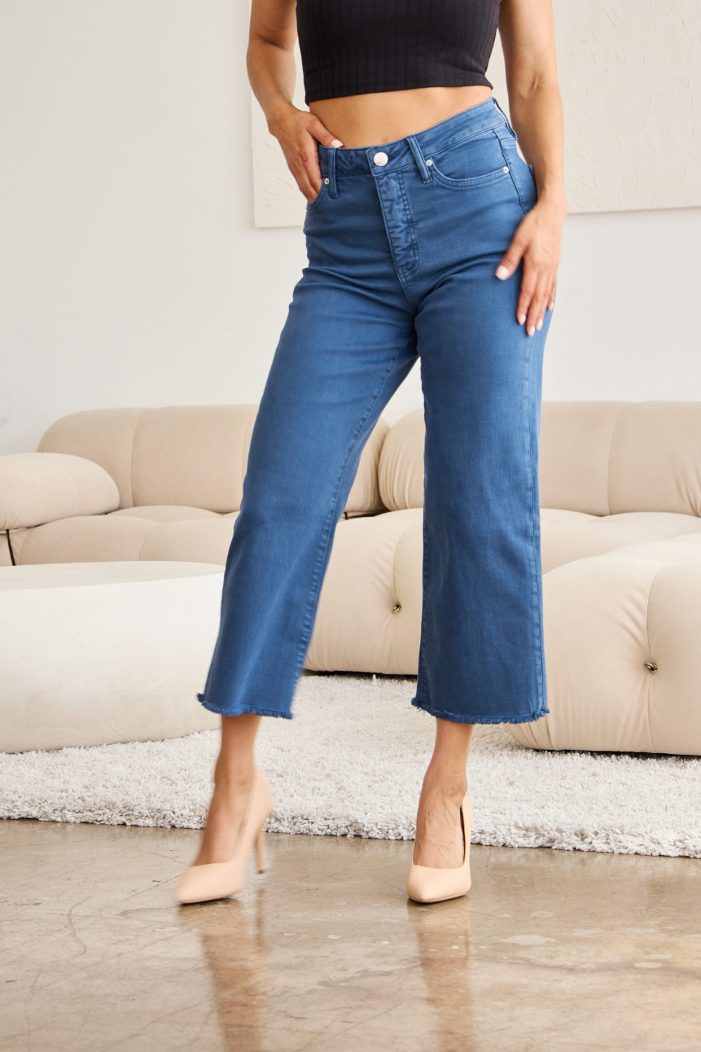 RFM Full Size Tummy Control High Waist Raw Hem Jeans - Corinne's Boutique