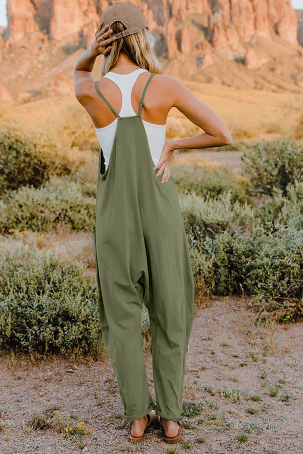 Double Take Full Size V-Neck Sleeveless Jumpsuit with Pockets - Corinne's Boutique