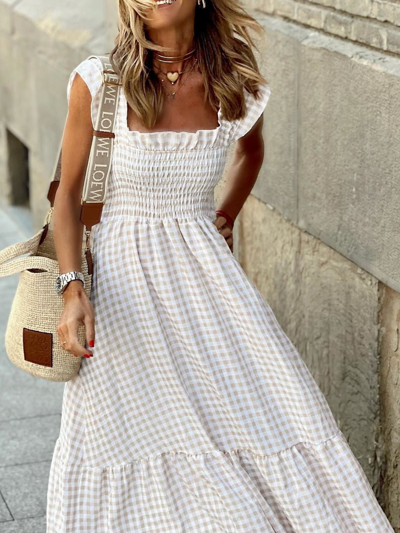 Plaid Ruffle Sleeve Maxi Dress - Corinne's Boutique