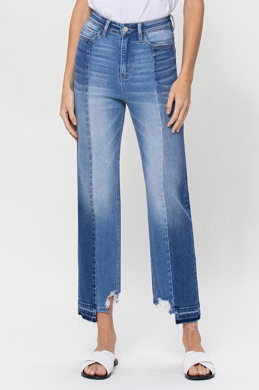 SUPER HIGH RISE CROP STRAIGHT W CONTRAST BY FLYING MONKEY JEANS - Corinne's Boutique