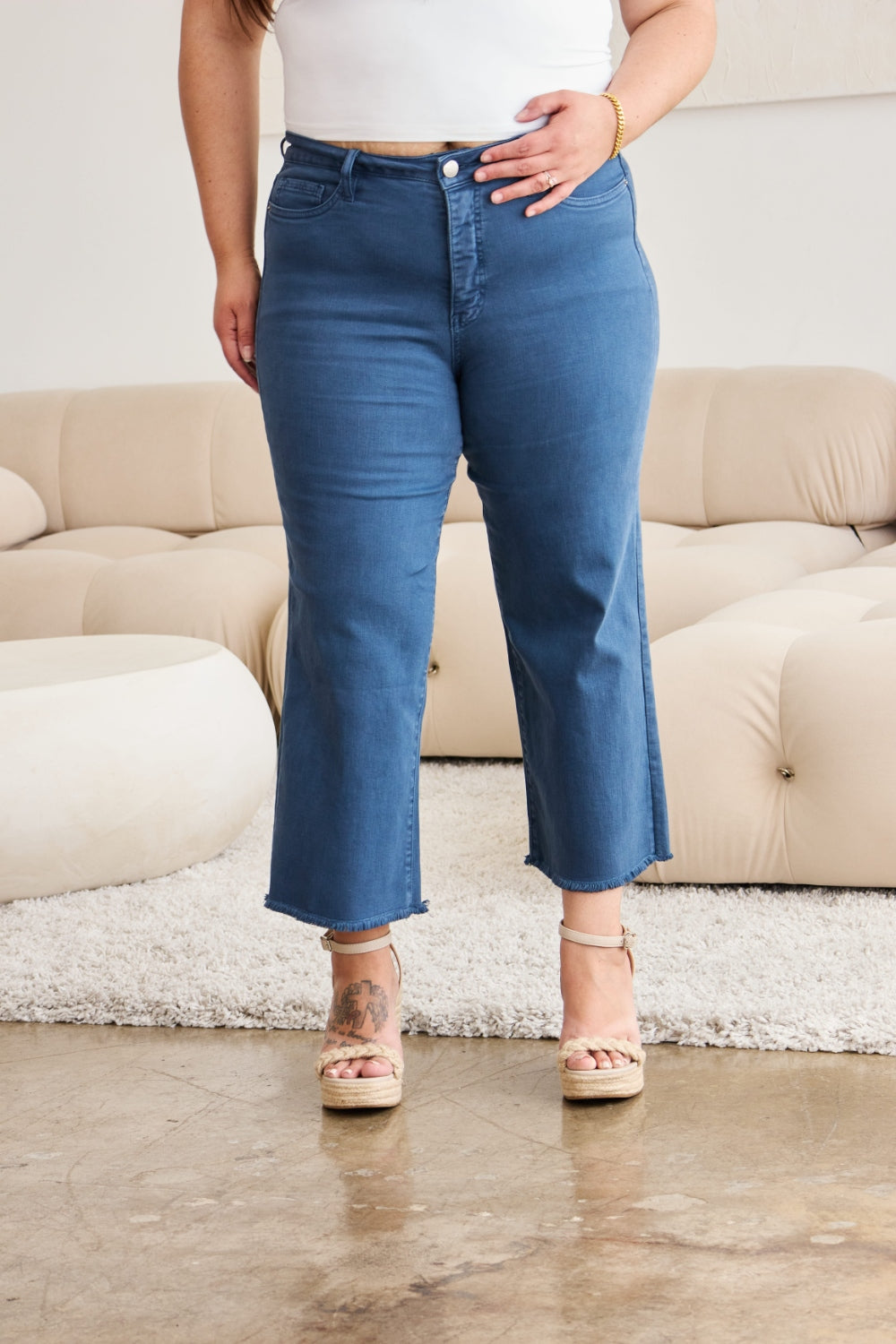 RFM Full Size Tummy Control High Waist Raw Hem Jeans - Corinne's Boutique