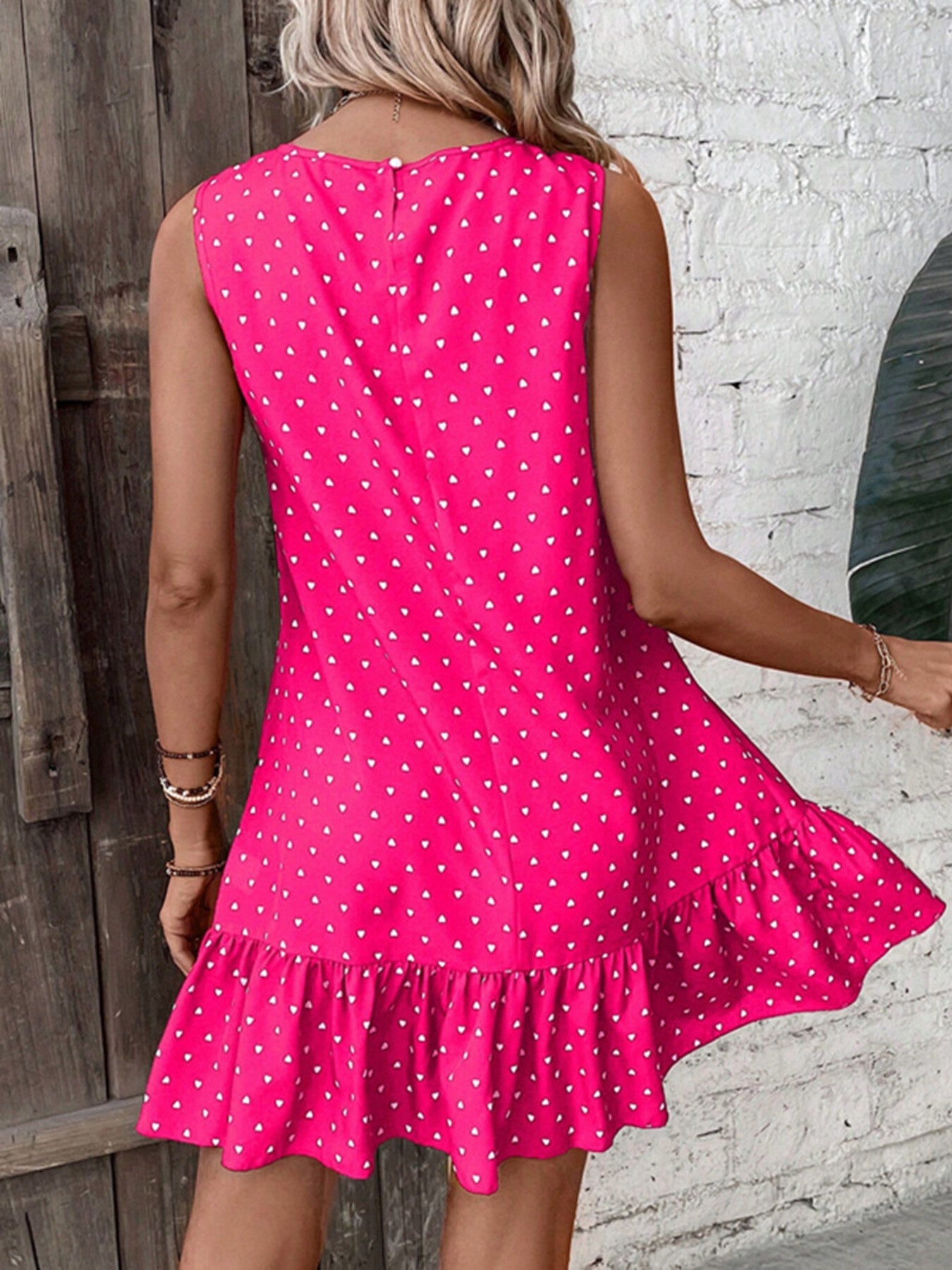 Heart Print Sleeveless Ruffle Hem Mini Dress - Corinne's Boutique