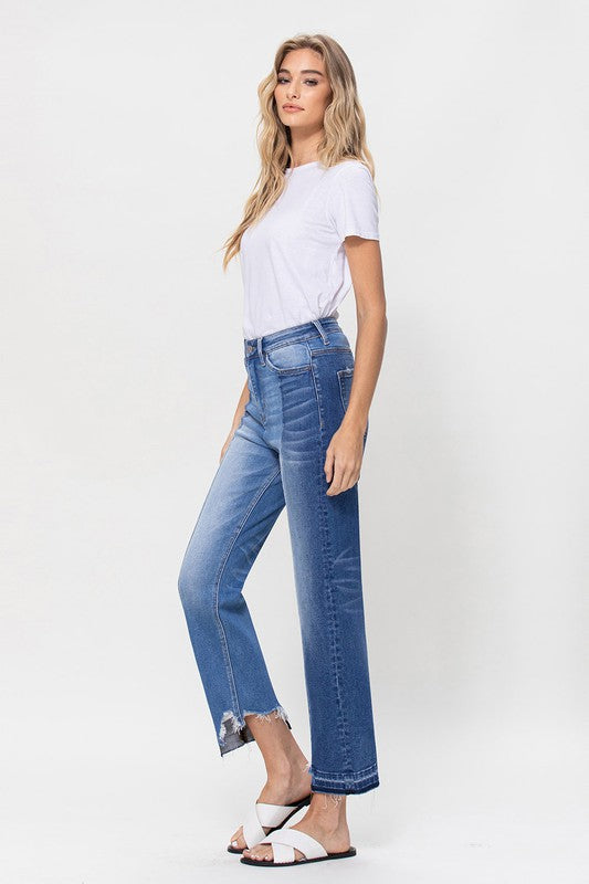 SUPER HIGH RISE CROP STRAIGHT W CONTRAST BY FLYING MONKEY JEANS - Corinne's Boutique