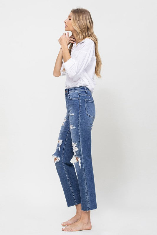 DISTRESSED HIGH RISE ANKLE RELAXED STRAIGHT BY FLYING MONKEY JEANS - Corinne's Boutique