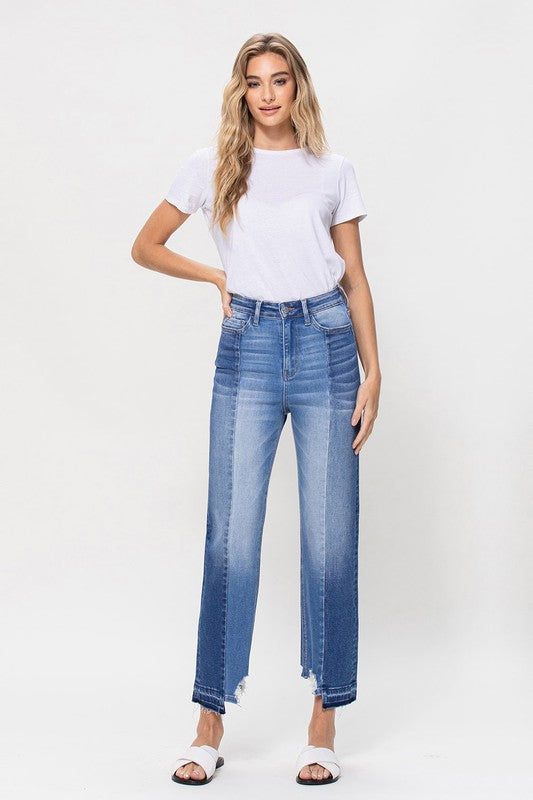 SUPER HIGH RISE CROP STRAIGHT W CONTRAST BY FLYING MONKEY JEANS - Corinne's Boutique