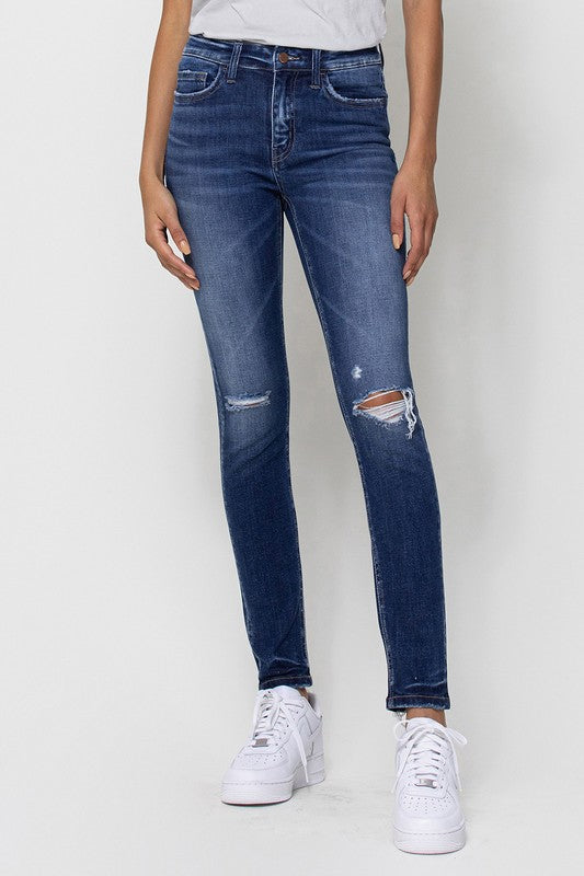 MID RISE ANKLE SKINNY DISTRESSED HEM FLYING MONKEY JEANS - Corinne's Boutique