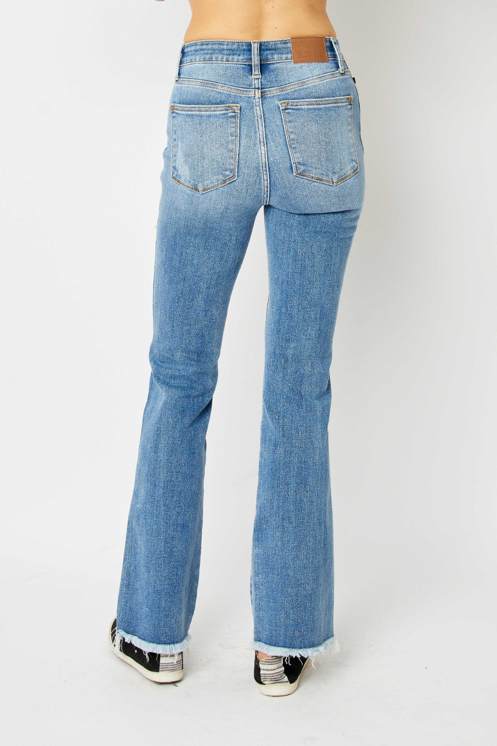 Judy Blue Full Size Distressed Raw Hem Bootcut Jeans - Corinne's Boutique