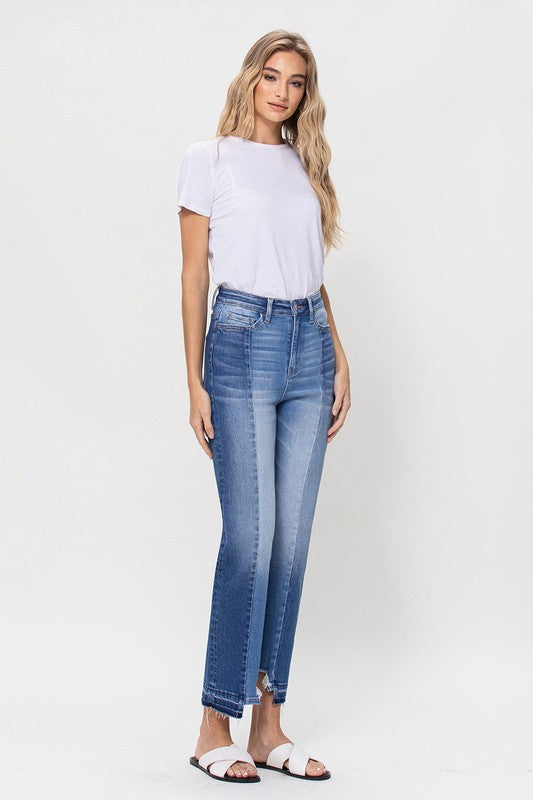 SUPER HIGH RISE CROP STRAIGHT W CONTRAST BY FLYING MONKEY JEANS - Corinne's Boutique