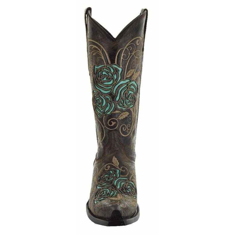 Turquoise Rose Inlayed Women's Cowgirl Boots - Corinne's Boutique