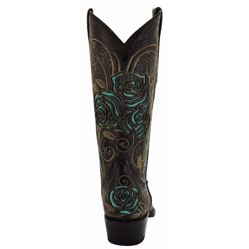 Turquoise Rose Inlayed Women's Cowgirl Boots - Corinne's Boutique