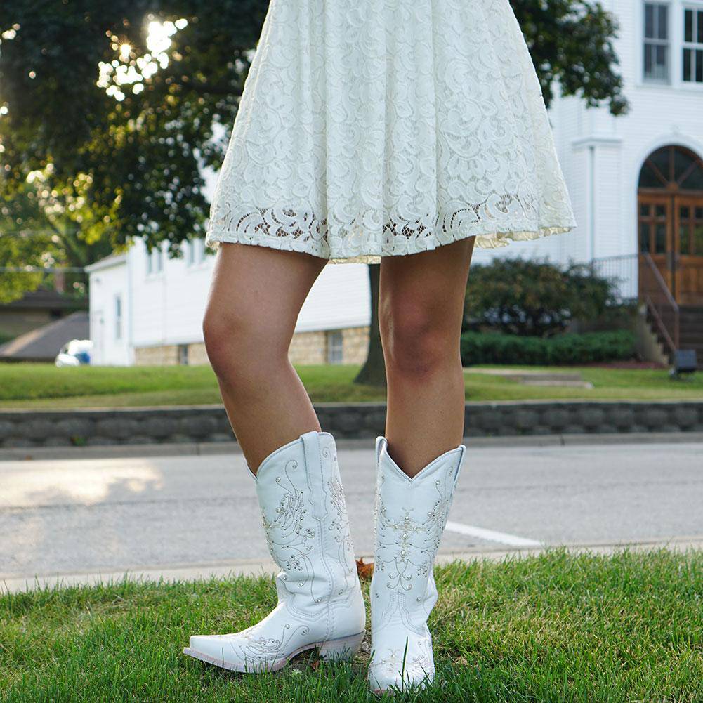 White Rhinestone Cowgirl Boots (Wedding Cowgirl Boots) - Corinne's Boutique