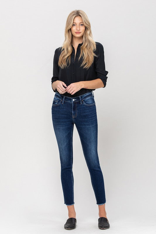 MID RISE RAW HEM CROP SKINNY VERVET BY FLYING MONKEY - Corinne's Boutique