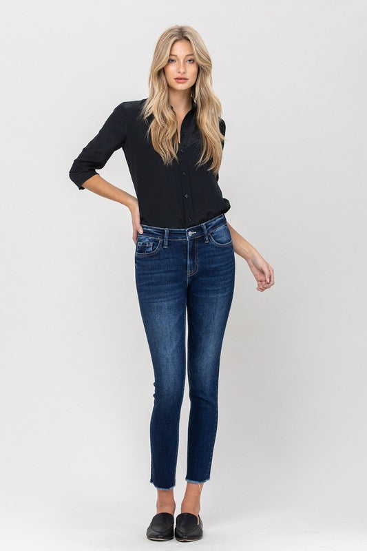 MID RISE RAW HEM CROP SKINNY VERVET BY FLYING MONKEY - Corinne's Boutique