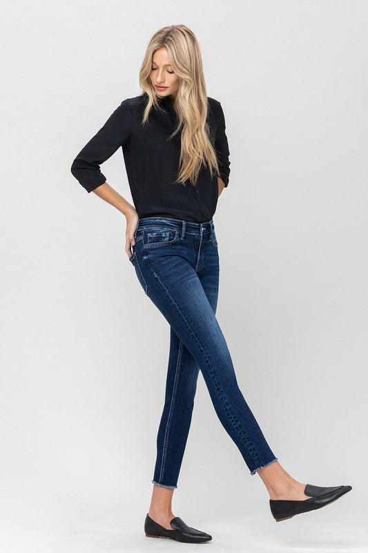 MID RISE RAW HEM CROP SKINNY VERVET BY FLYING MONKEY - Corinne's Boutique