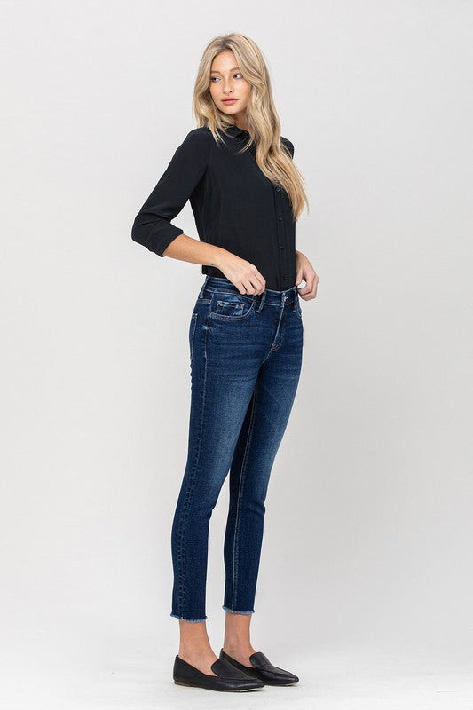 MID RISE RAW HEM CROP SKINNY VERVET BY FLYING MONKEY - Corinne's Boutique