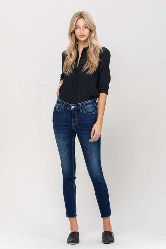 MID RISE RAW HEM CROP SKINNY VERVET BY FLYING MONKEY - Corinne's Boutique