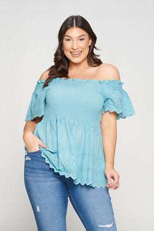 Off The Shoulder Baby Doll Eyelet Top - Corinne's Boutique