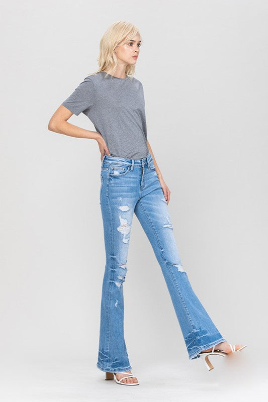 DISTRESSED MID RISE FLARE VERVET BY FLYING MONKEY - Corinne's Boutique