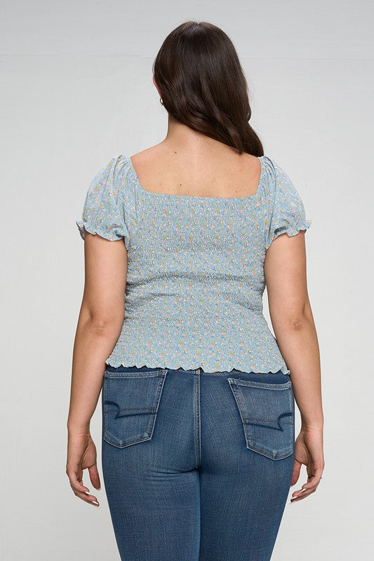 Keyhole Short Sleeve Floral Top - Corinne's Boutique