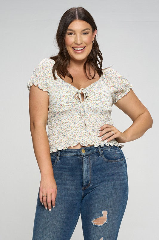 Keyhole Short Sleeve Floral Top - Corinne's Boutique