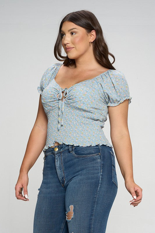 Keyhole Short Sleeve Floral Top - Corinne's Boutique