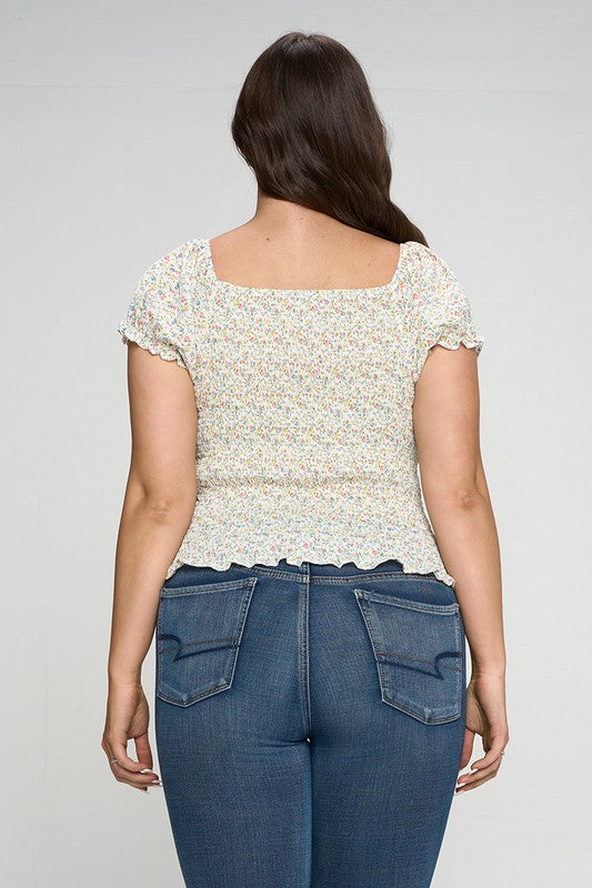 Keyhole Short Sleeve Floral Top - Corinne's Boutique