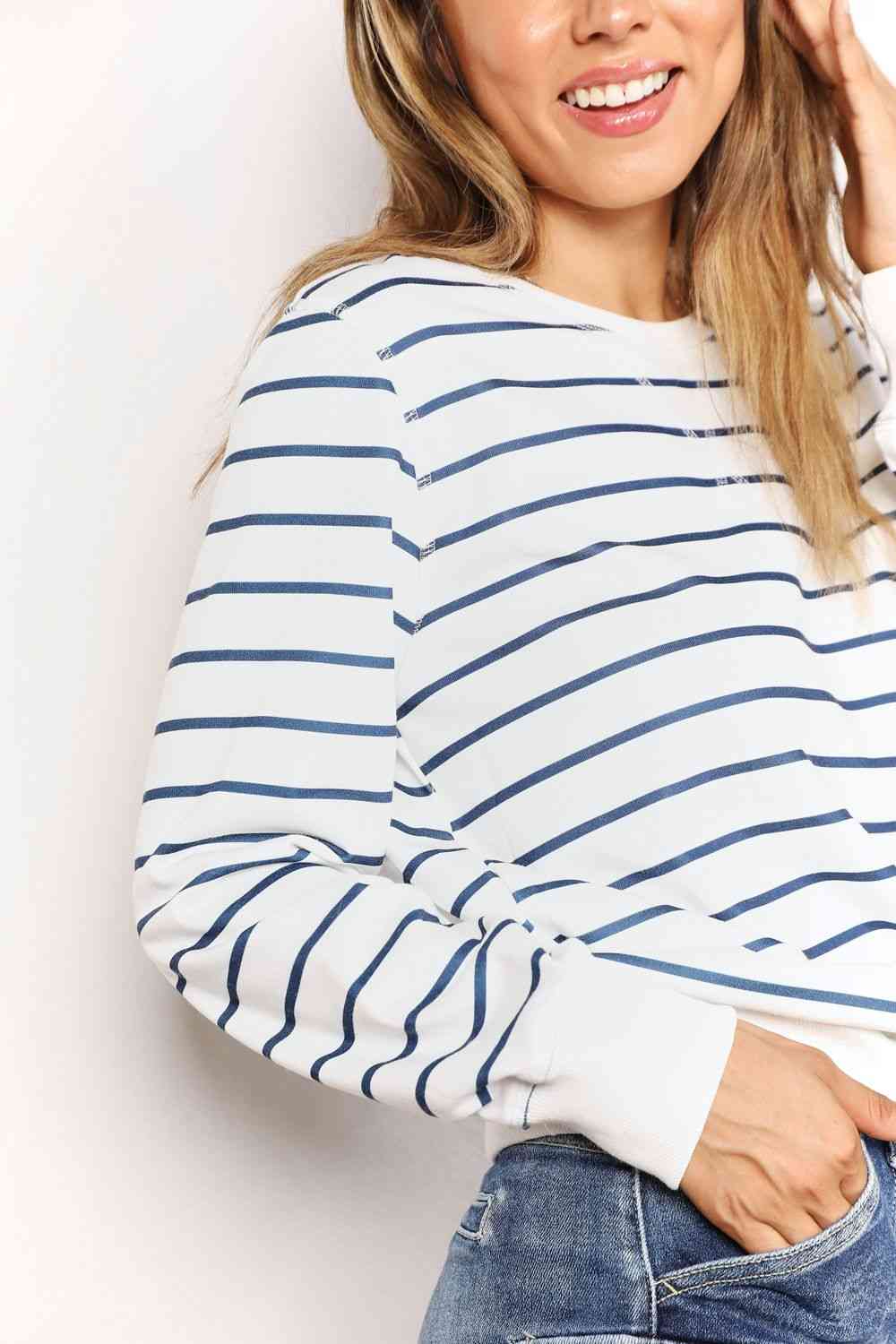 Double Take Striped Long Sleeve Round Neck Top - Corinne's Boutique