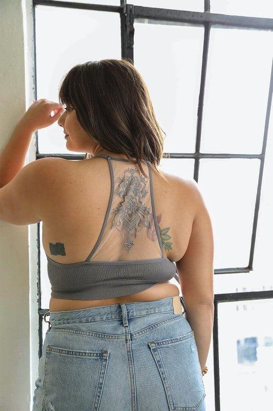 Plus Size Tattoo Mesh Racerback Bralette - Corinne's Boutique