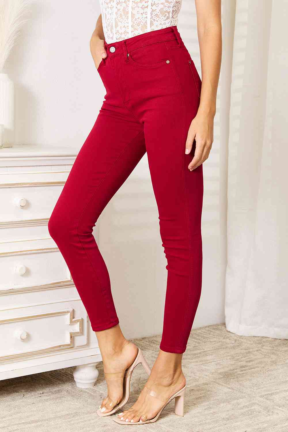 Judy Blue Full Size High Waist Tummy Control RED Skinny Jeans - Corinne's Boutique