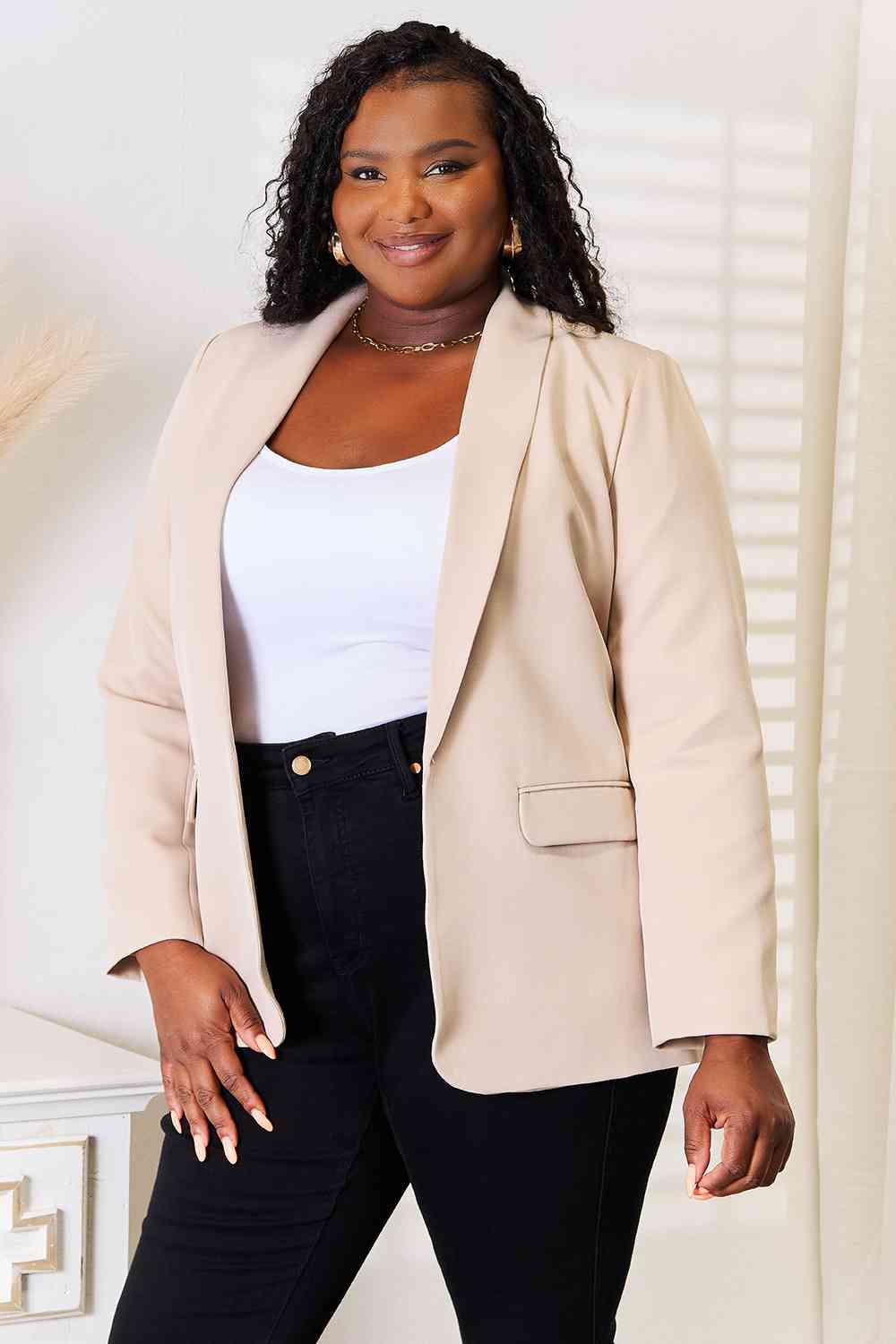 Double Take Shawl Collar Long Sleeve Blazer - Corinne's Boutique