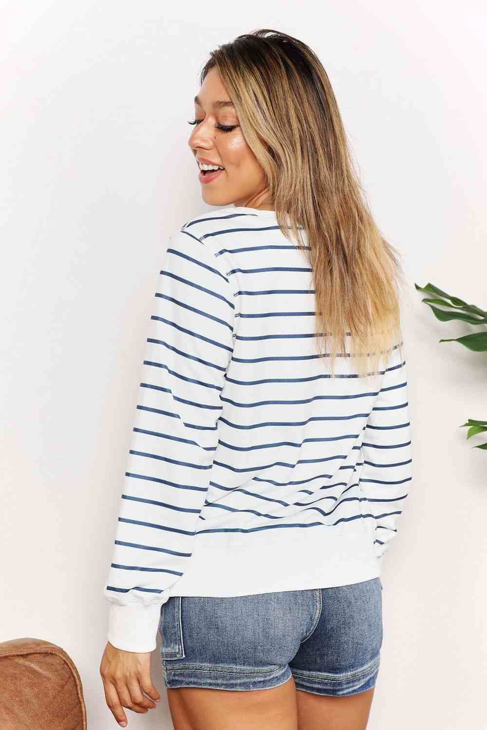 Double Take Striped Long Sleeve Round Neck Top - Corinne's Boutique