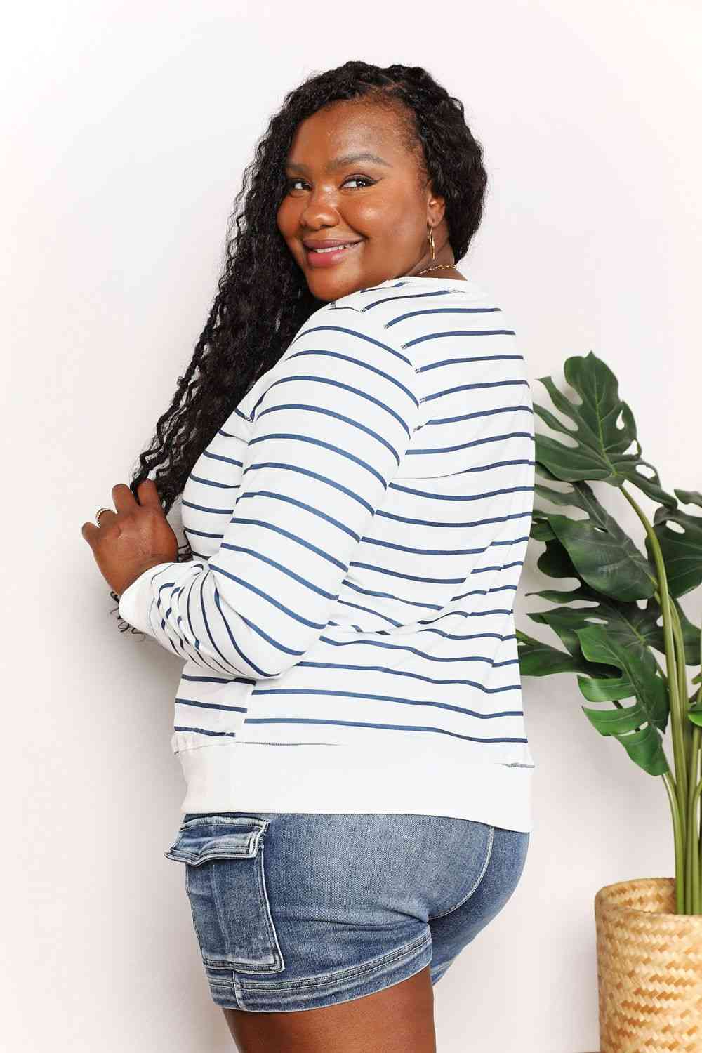 Double Take Striped Long Sleeve Round Neck Top - Corinne's Boutique