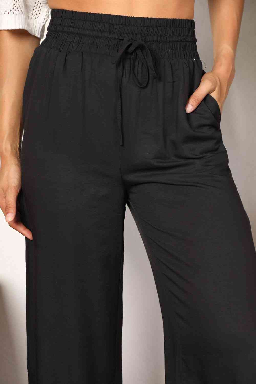 Double Take Drawstring Smocked Waist Wide Leg Pants - Corinne's Boutique