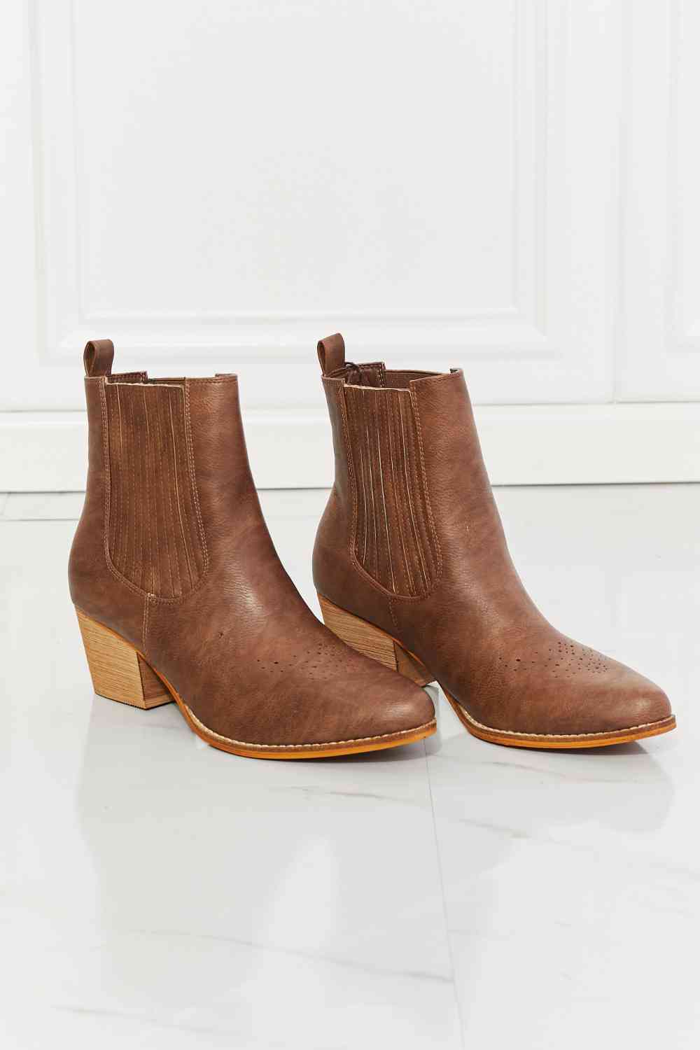 Stacked Heel Chelsea Boot in Chestnut - Corinne's Boutique