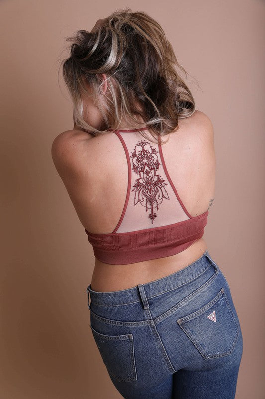 Plus Size Tattoo Mesh Racerback Bralette - Corinne's Boutique