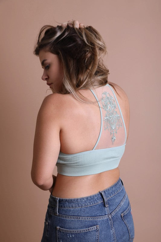 Plus Size Tattoo Mesh Racerback Bralette - Corinne's Boutique