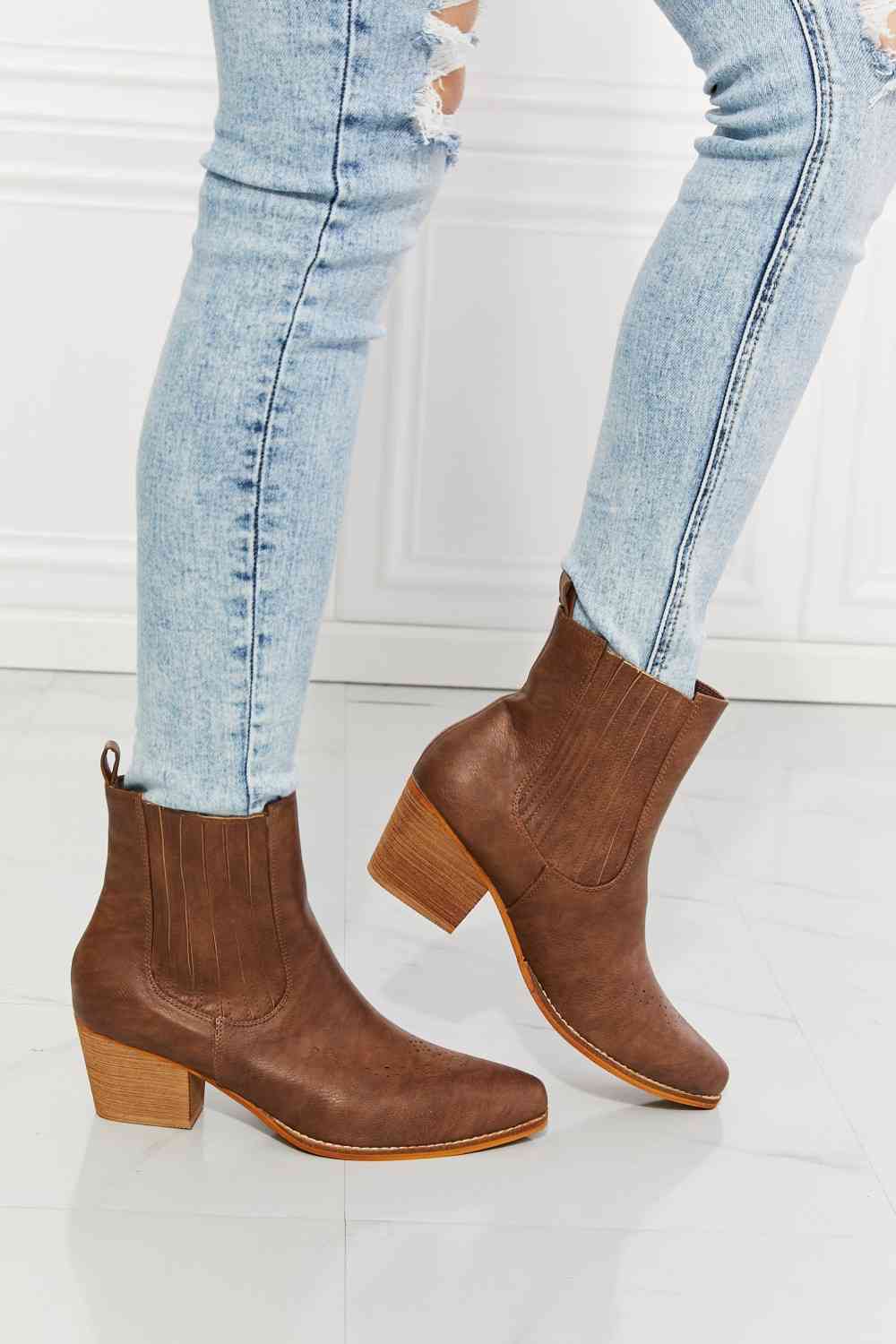 Stacked Heel Chelsea Boot in Chestnut - Corinne's Boutique